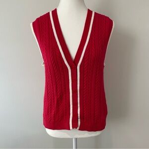 Vintage Talbots Varsity Style Red Cable Knit Button Up Sweater Vest Size Small